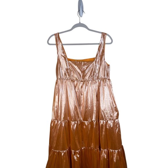 Anthropologie Let Me Be Metallic Tiered Maxi Dress Orange Sleeveless M - Picture 8 of 12